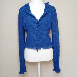 Free People Smocked Ruffled Sheer Polka Dot Blouse Size Small